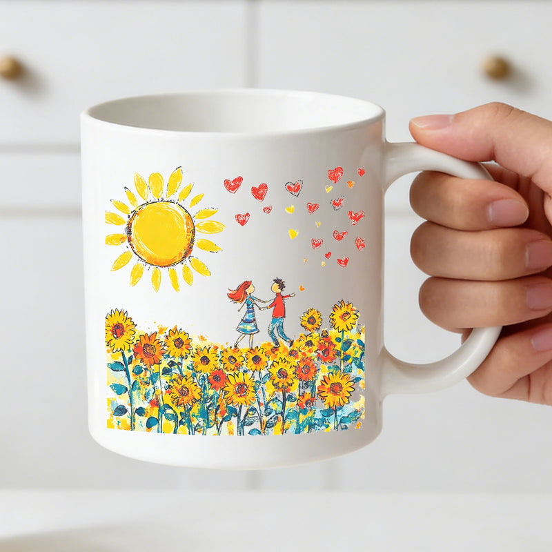 Tailorly White Ceramic 11 oz Mug - sunflower couple dancing