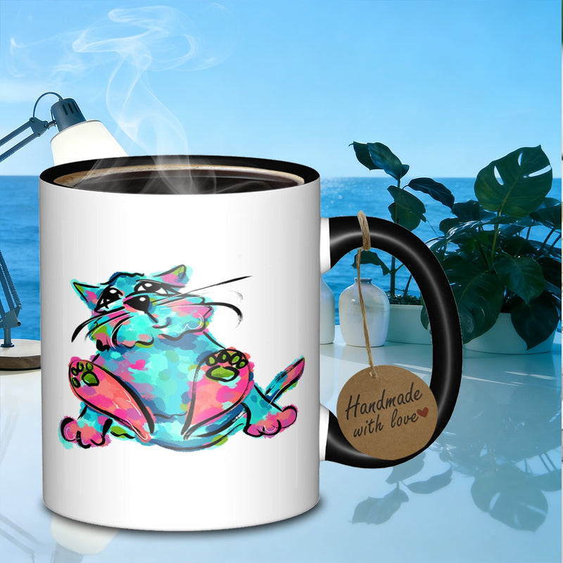 Tailorly Black Accent 11 oz Mug - colorful feline creature galaxy