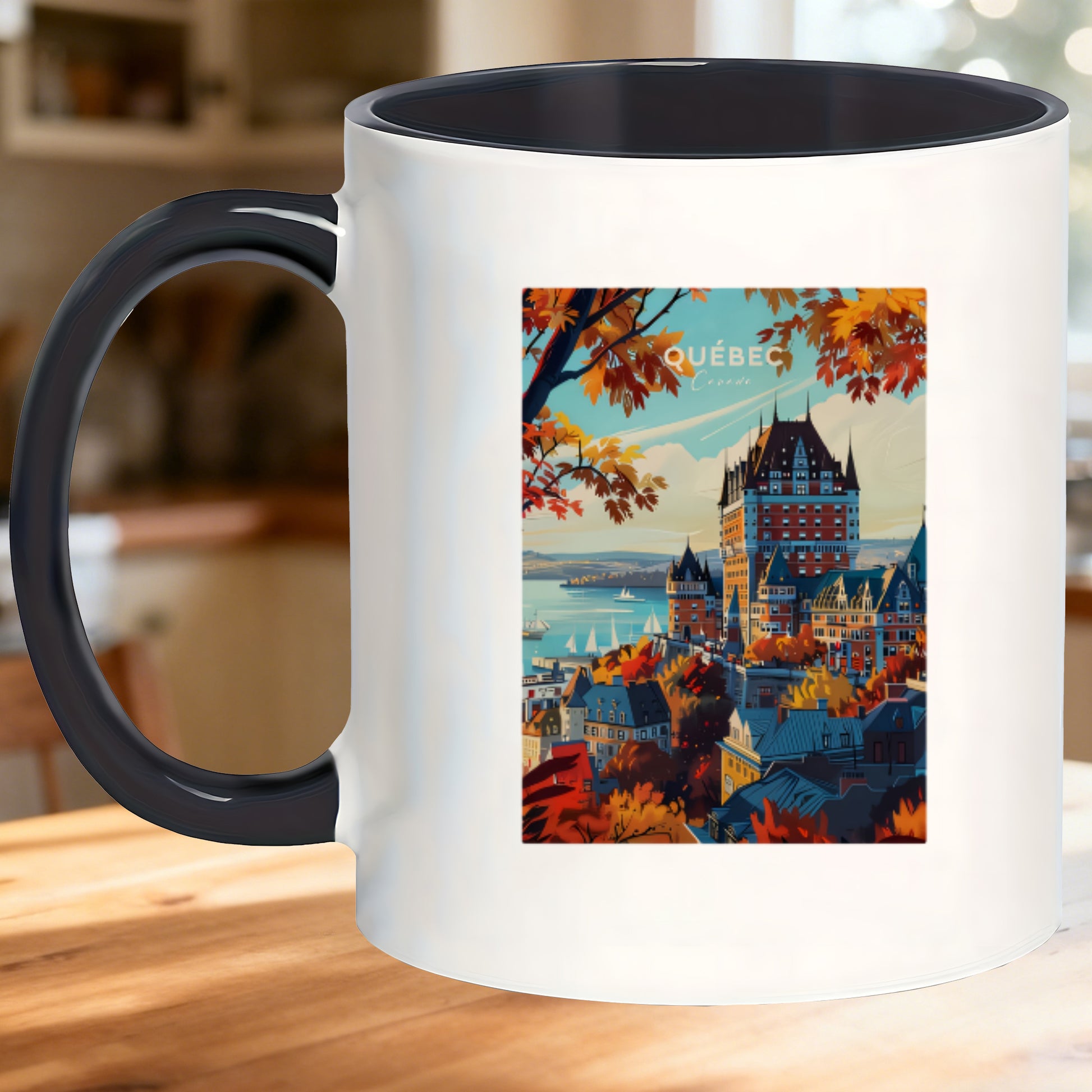 Tailorly Black Accent 11 oz Mug - whimsical charm autumn cityscape