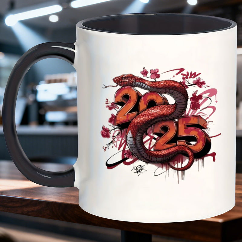 Tailorly Black Accent 11 oz Mug - whimsical charm snake year design
