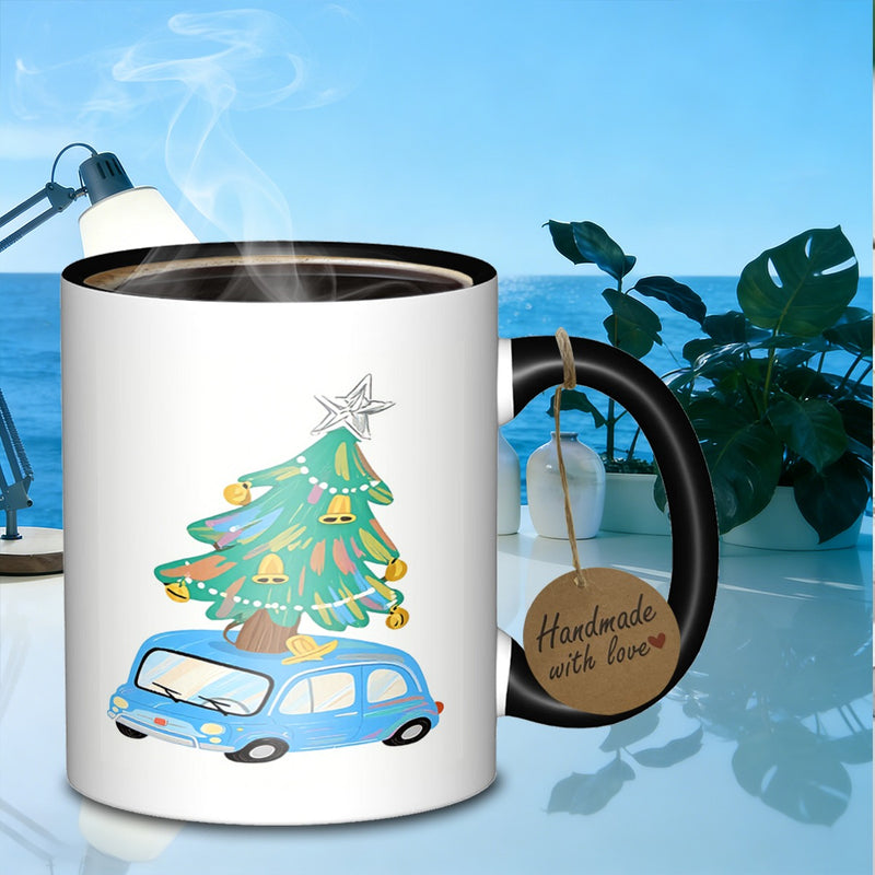 Tailorly Black Accent 11 oz Mug - professionals on a christmas tree road trip