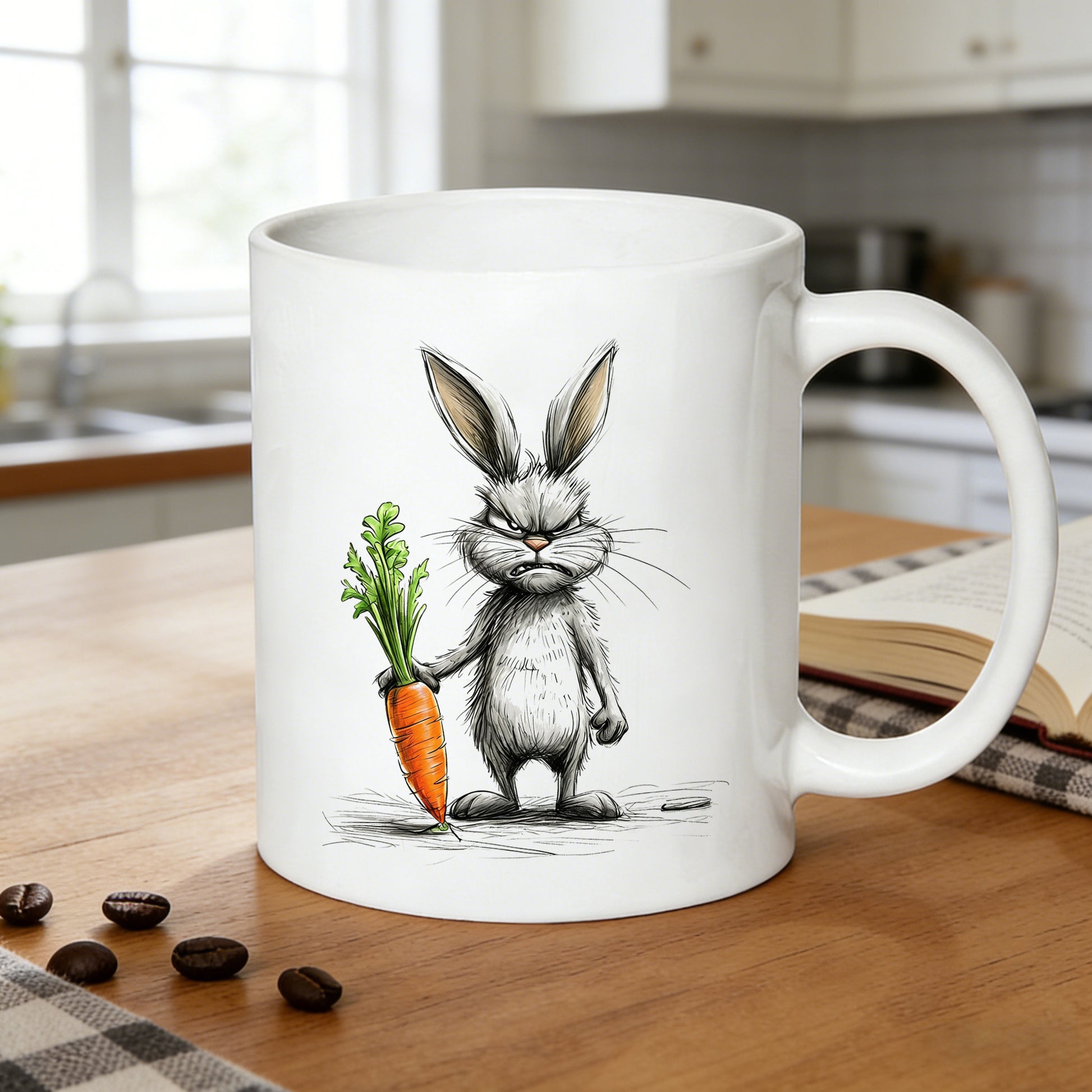 Tailorly White Ceramic 11 oz Mug - rabbit with carrot