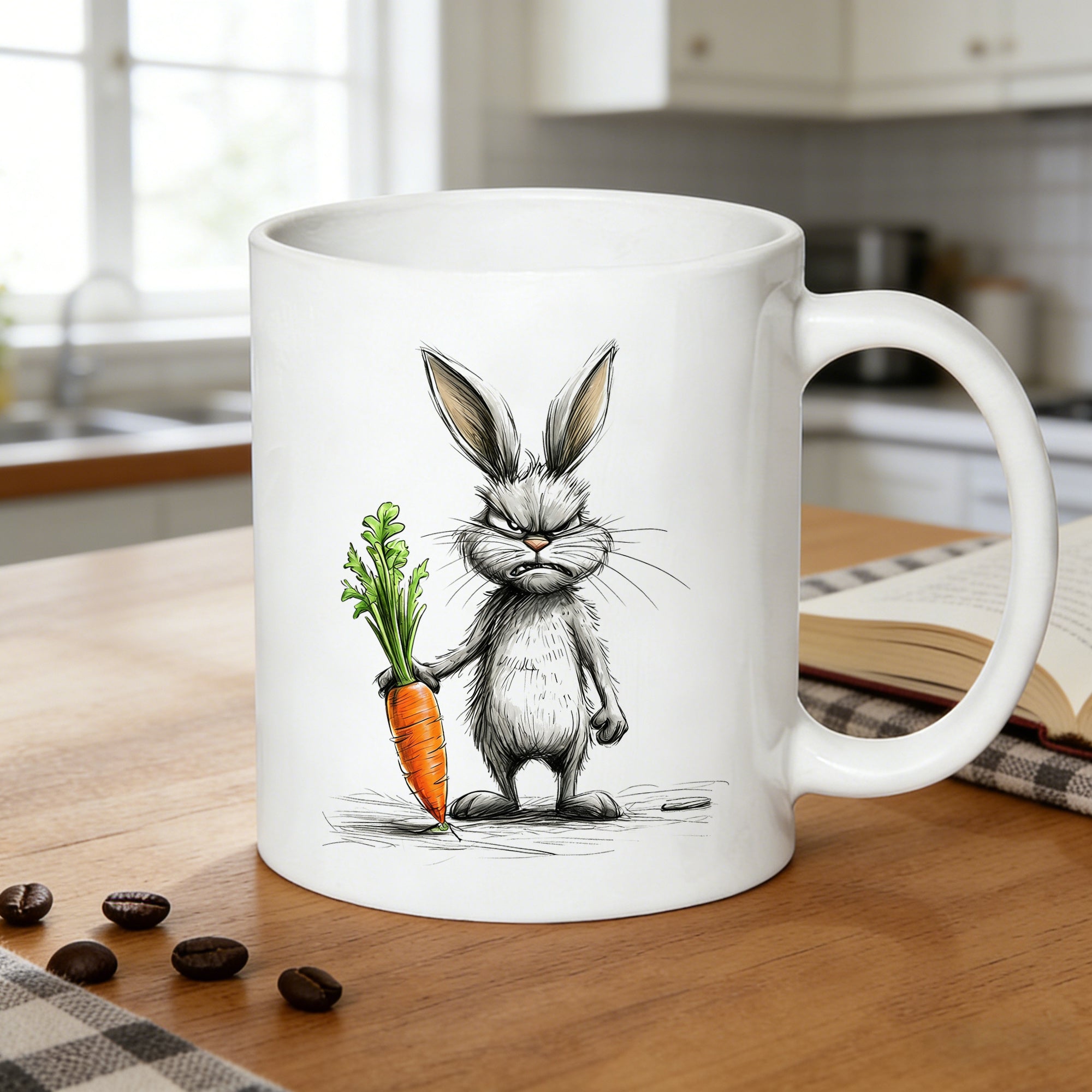 Tailorly White Ceramic 11 oz Mug - rabbit with carrot