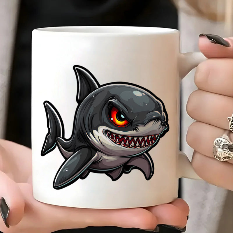 Tailorly White Ceramic 11 oz Mug - angry cartoon with sharp teeth