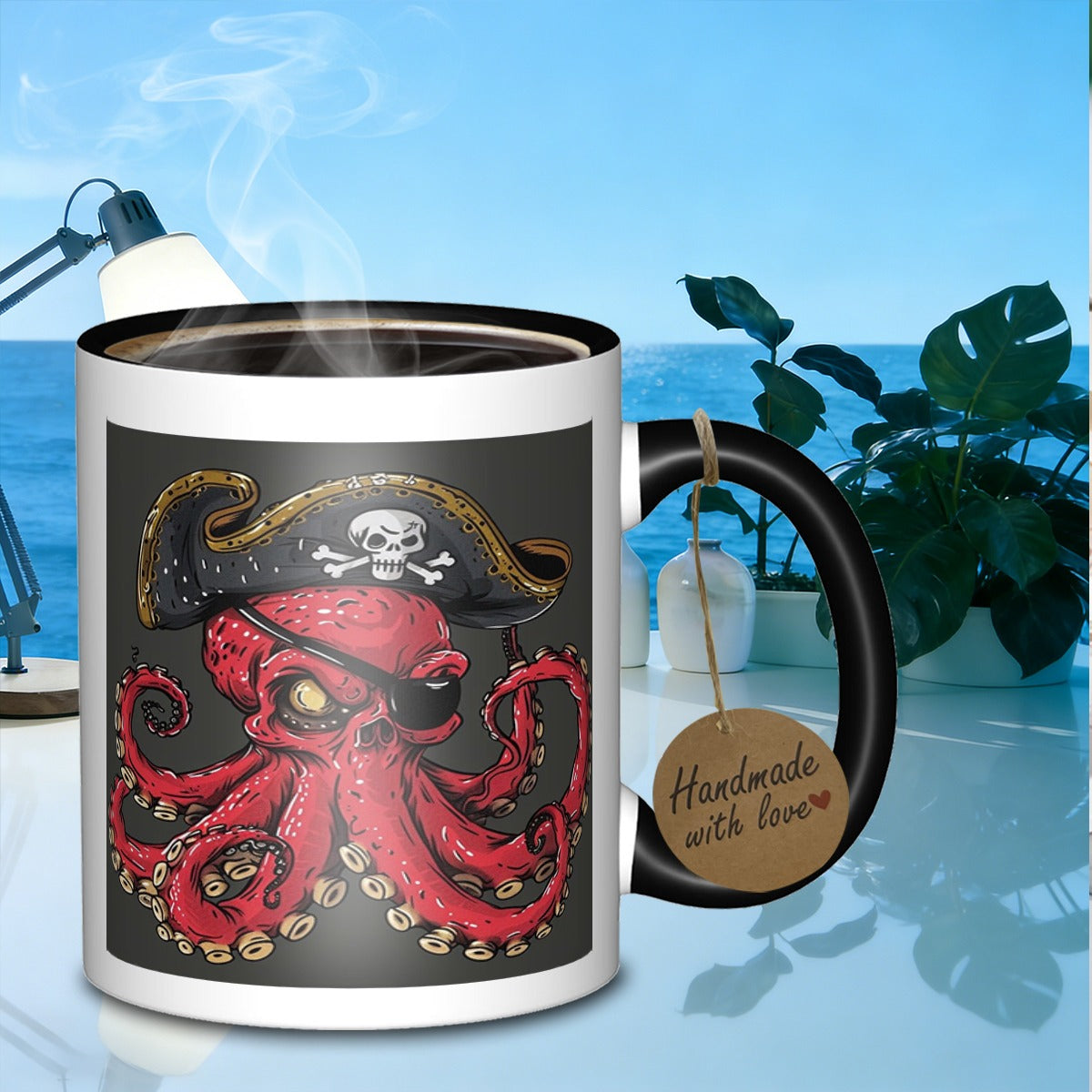 Tailorly Black Accent 11 oz Mug - pirate octopus sea creature