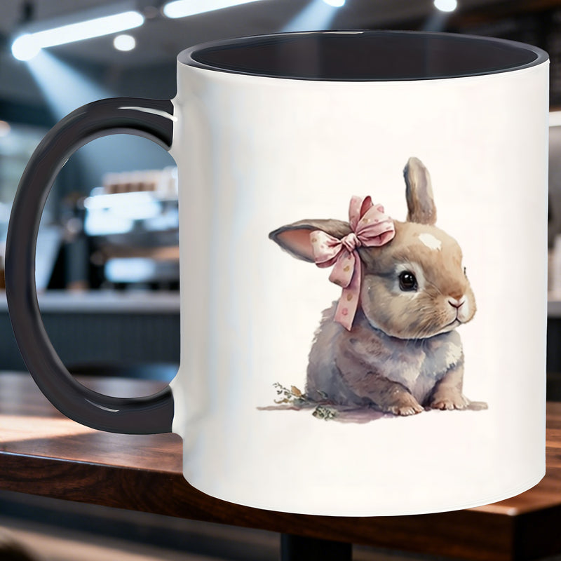 Tailorly Black Accent 11 oz Mug - cute pink bow rabbit