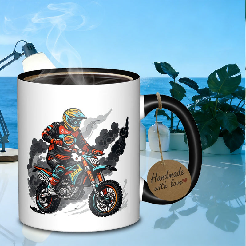 Tailorly Black Accent 11 oz Mug - motocross rider illustration