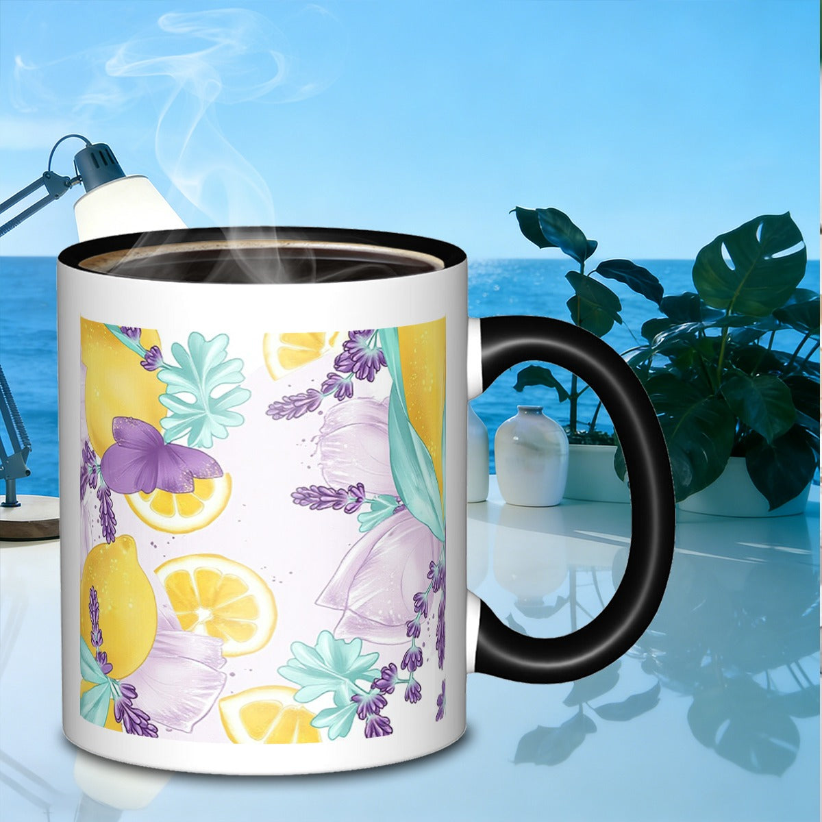 Tailorly Black Accent 11 oz Mug - lemon floral arrangementamazing outdoor mug galaxy mug suitable for daily work outdoor trips travel and used as a
