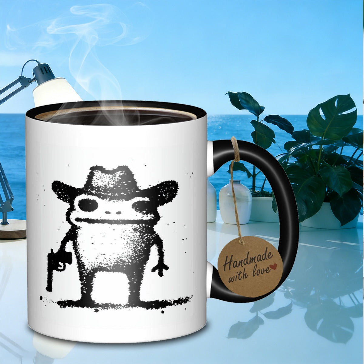 Tailorly Black Accent 11 oz Mug - frog with cowboy hat