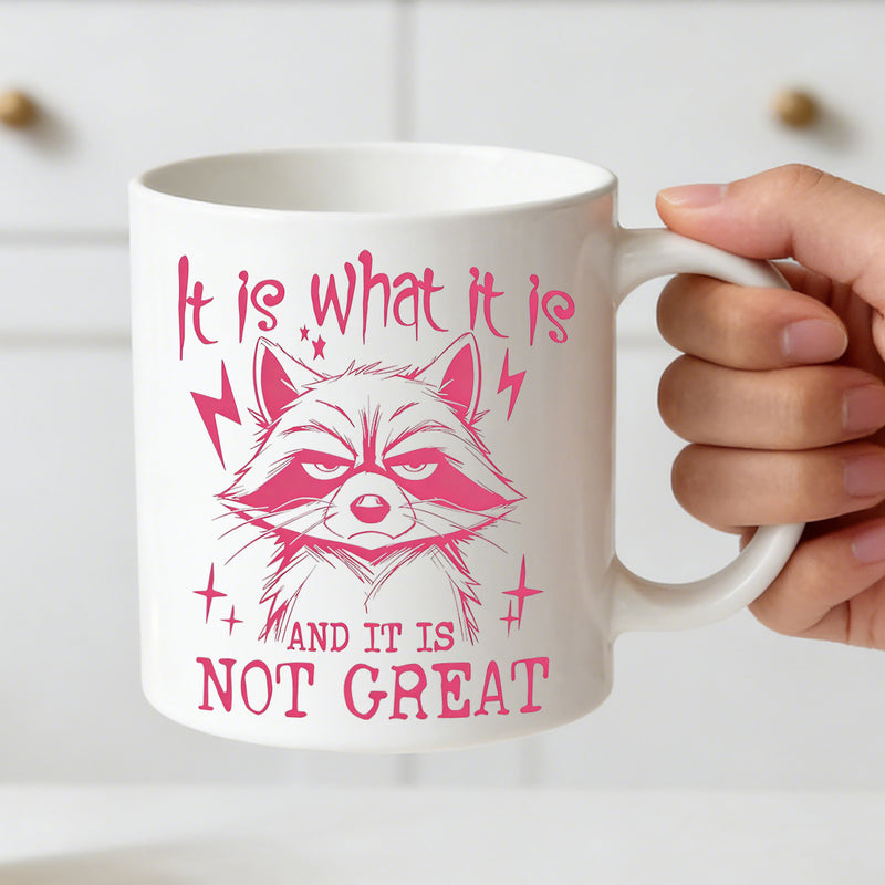 Tailorly White Ceramic 11 oz Mug - raccoon illustration