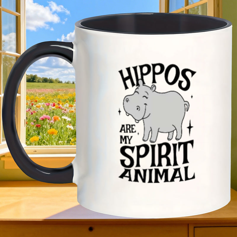 Tailorly Black Accent 11 oz Mug - hippo with quote about daily beverages and occasions like christmas thanksgiving