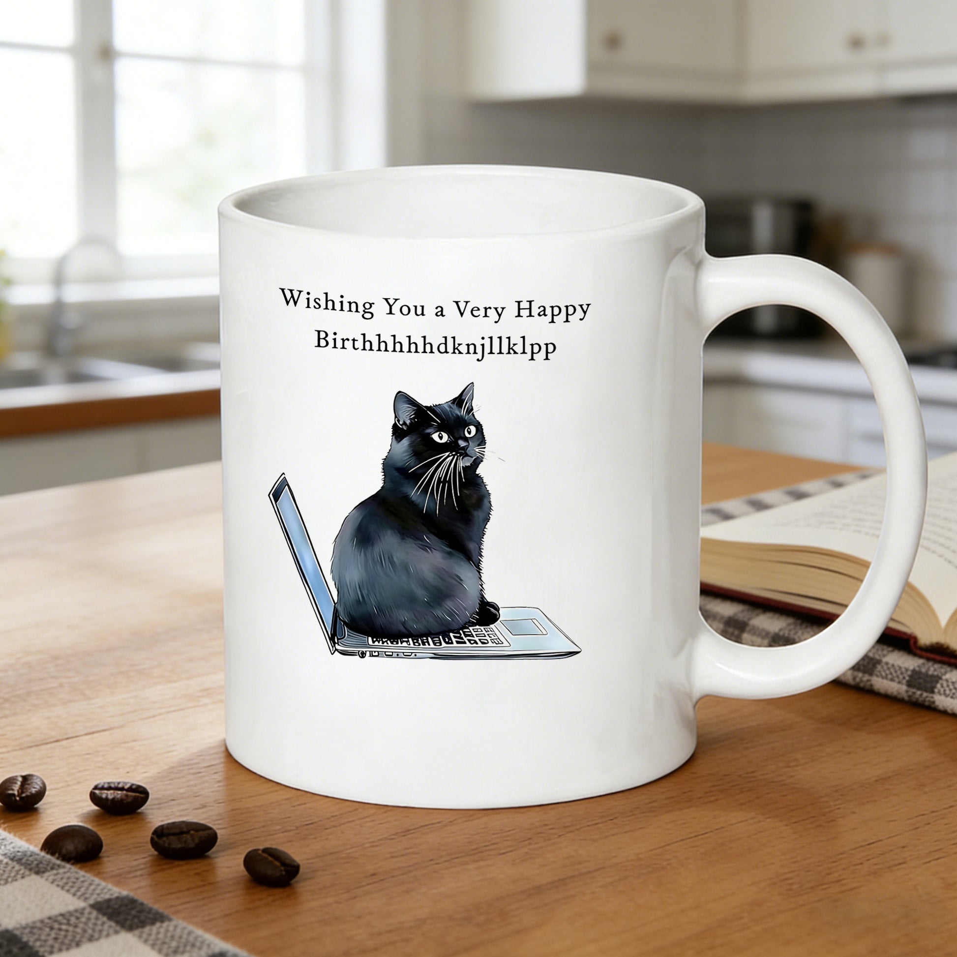 Tailorly White Ceramic 11 oz Mug - happy birthday text with playful typo