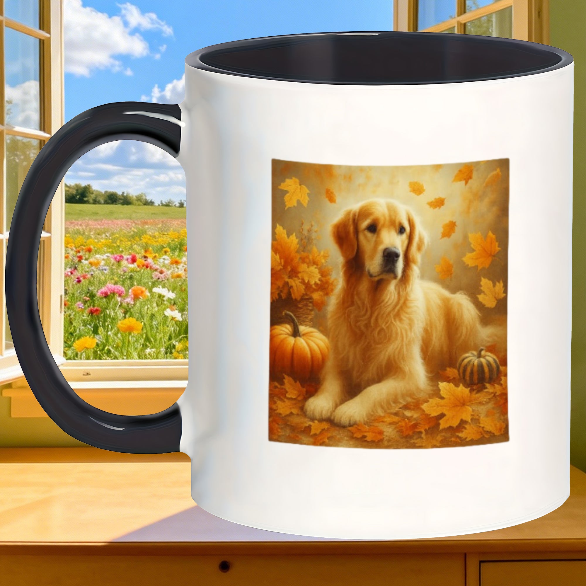 Tailorly Black Accent 11 oz Mug - golden retriever