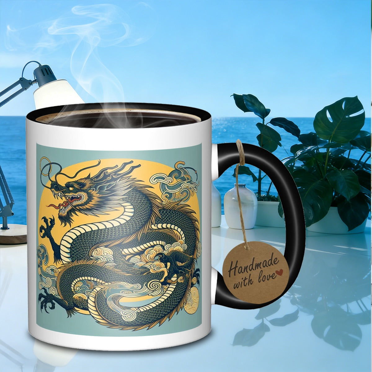 Tailorly Black Accent 11 oz Mug - clouds design