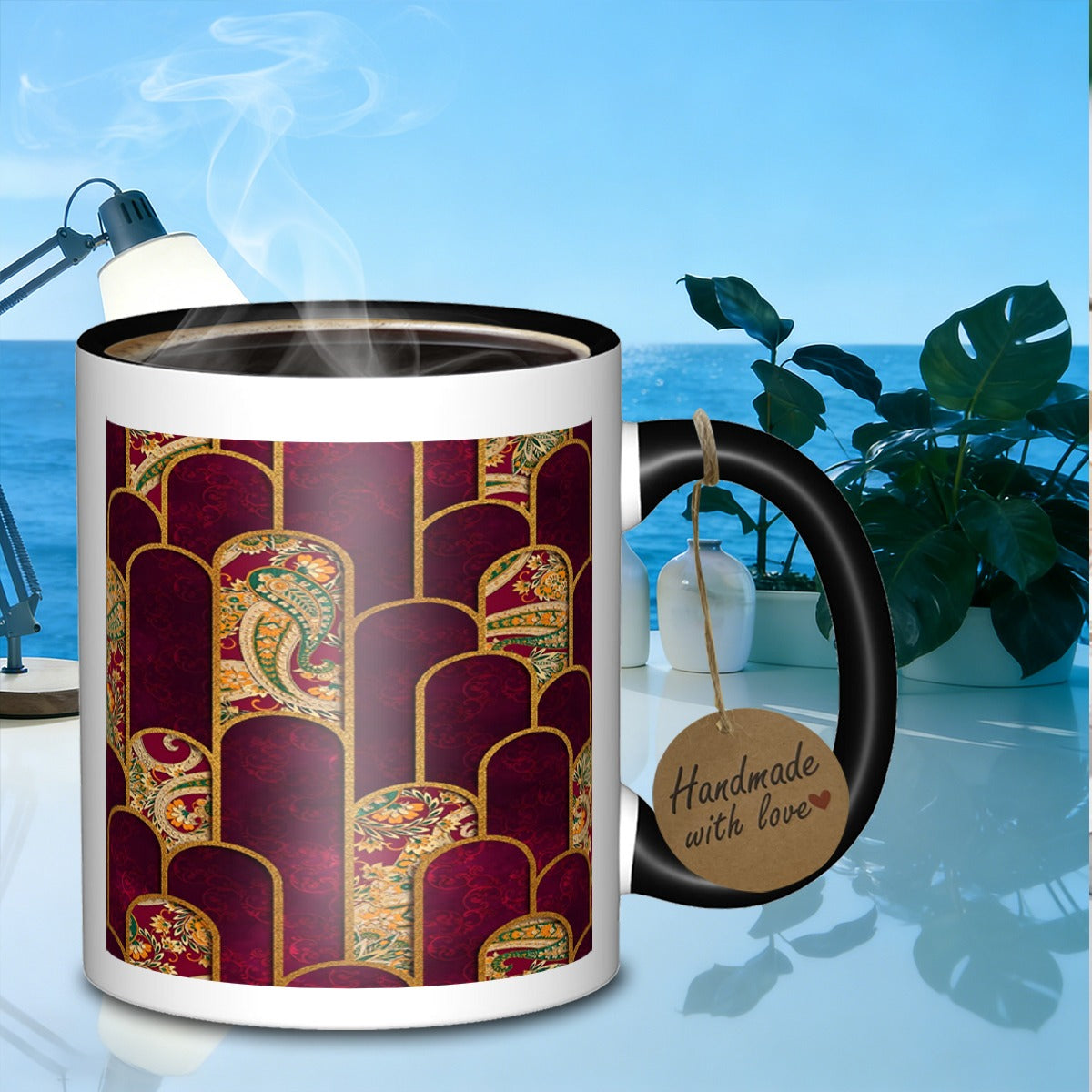 Tailorly Black Accent 11 oz Mug - paisley arches pattern