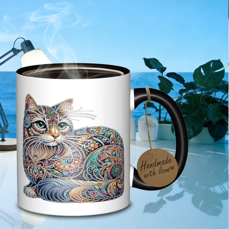 Tailorly Black Accent 11 oz Mug - ornamental feline artwork