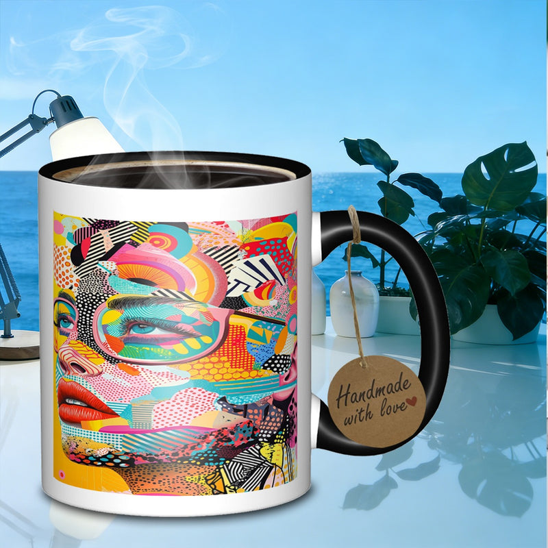 Tailorly Black Accent 11 oz Mug - portrait collagecontemporary tea cup galaxy coffee mug ceramic suitable for daily work outdoor trips travel ideal as gif