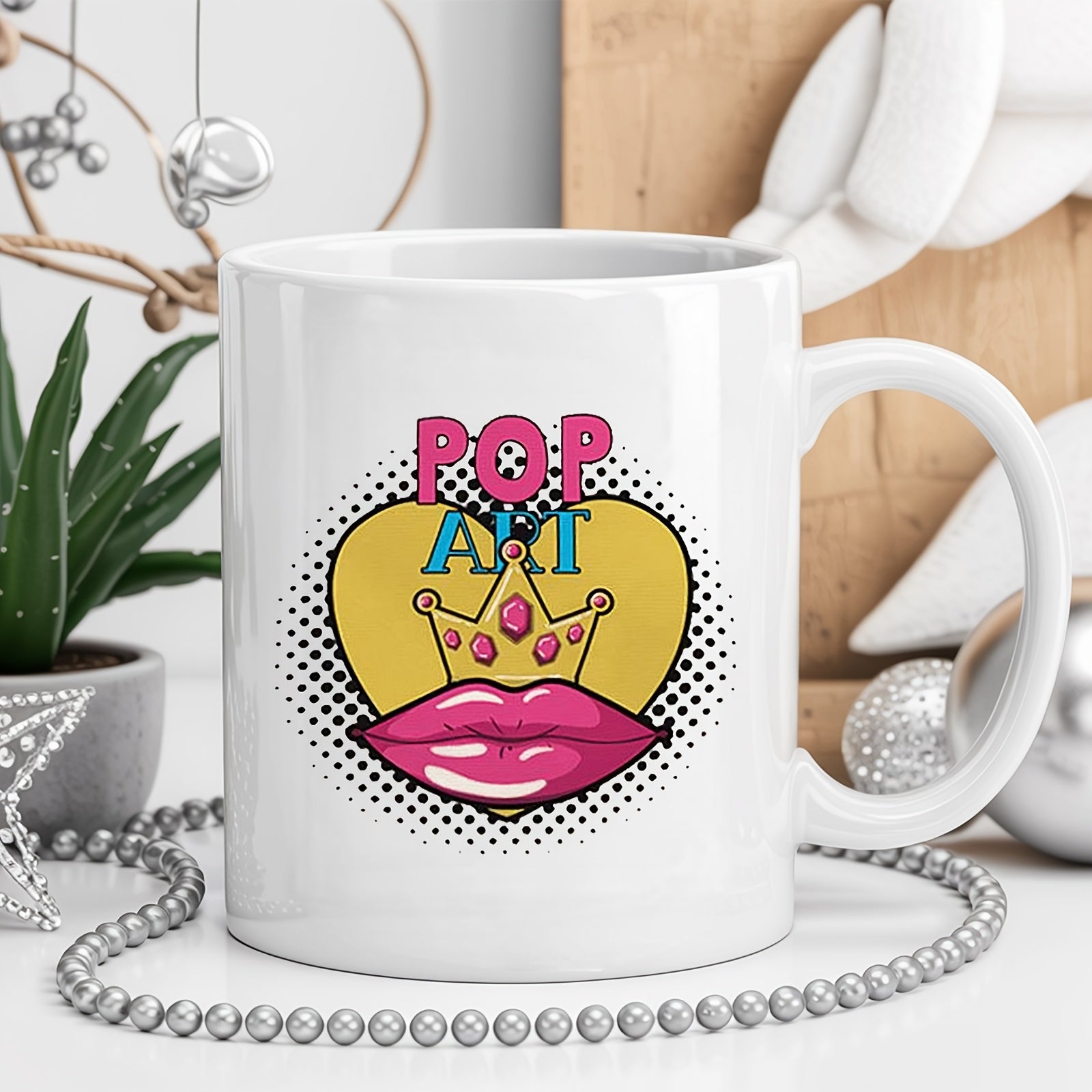 Tailorly White Ceramic 11 oz Mug - pop art lips