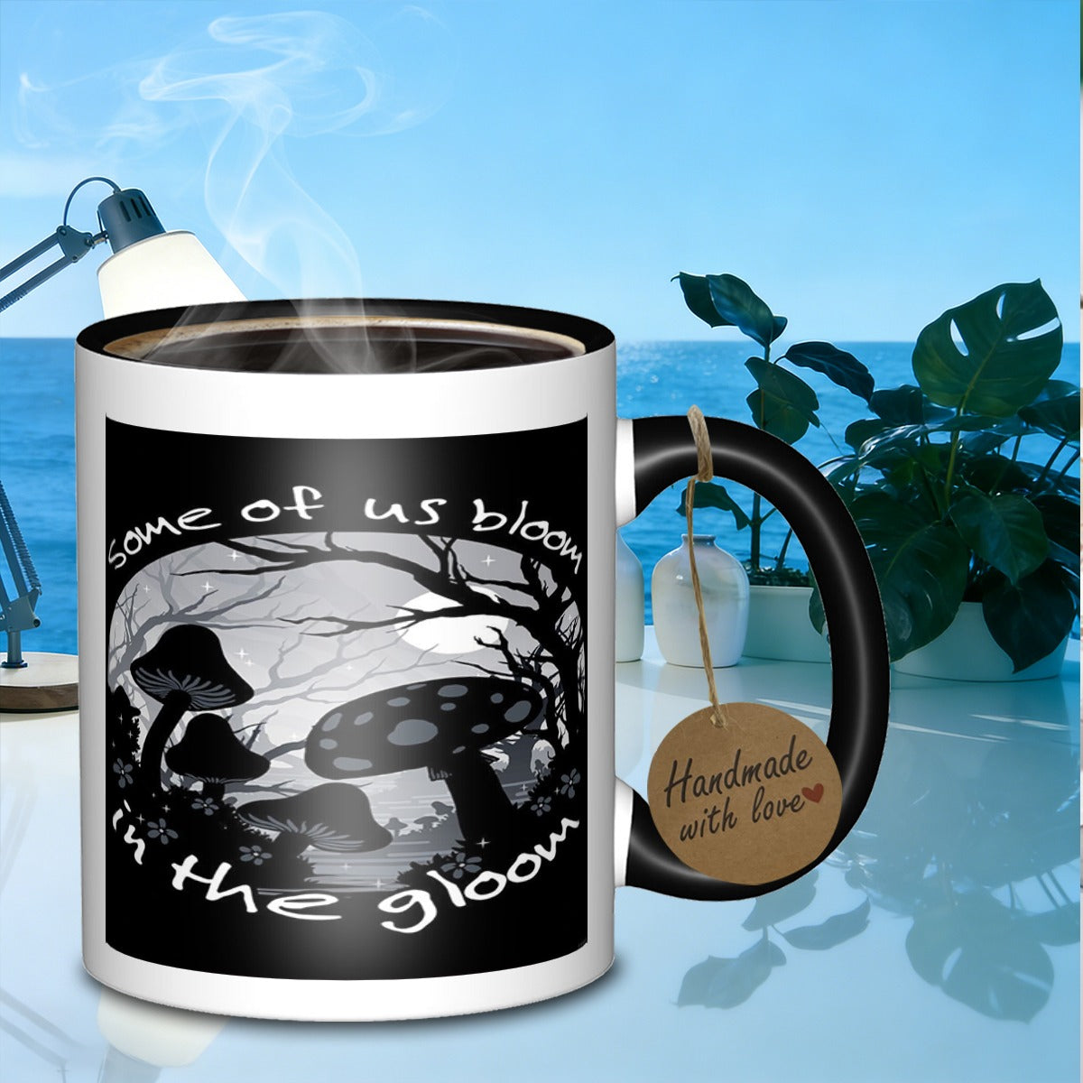 Tailorly Black Accent 11 oz Mug - mushroom forest scene