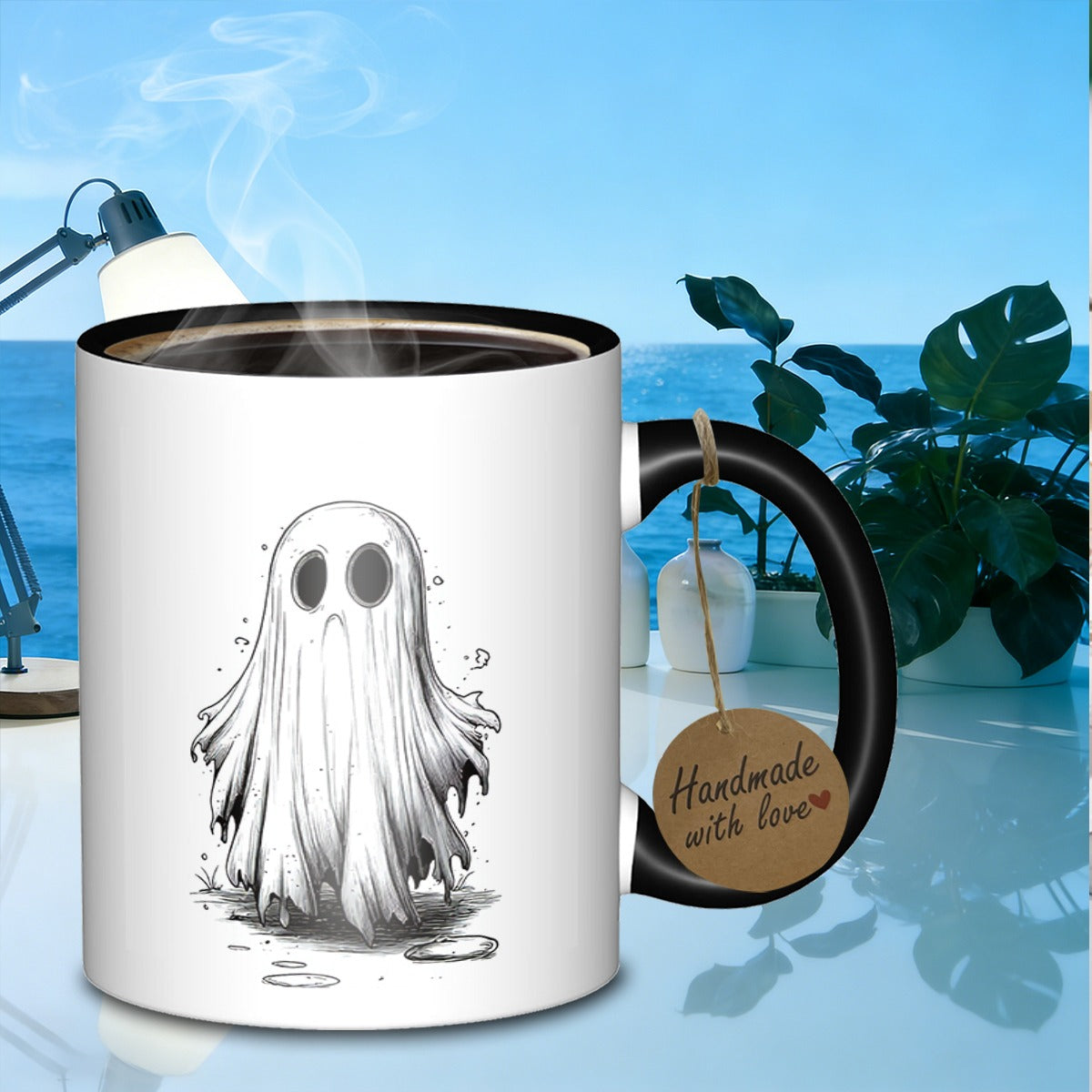 Tailorly Black Accent 11 oz Mug - cartoon spooky ghost