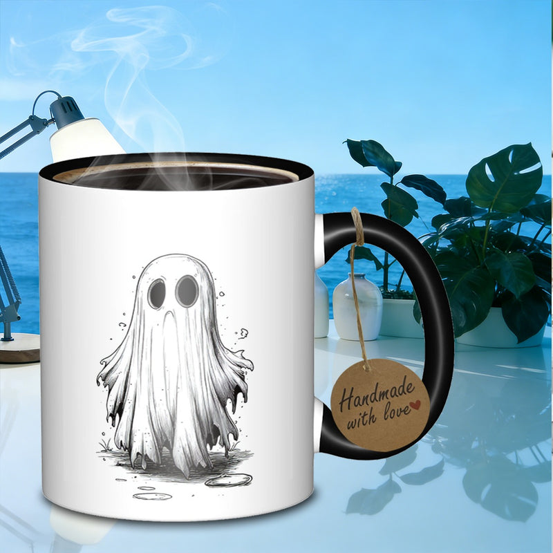 Tailorly Black Accent 11 oz Mug - cartoon spooky ghost