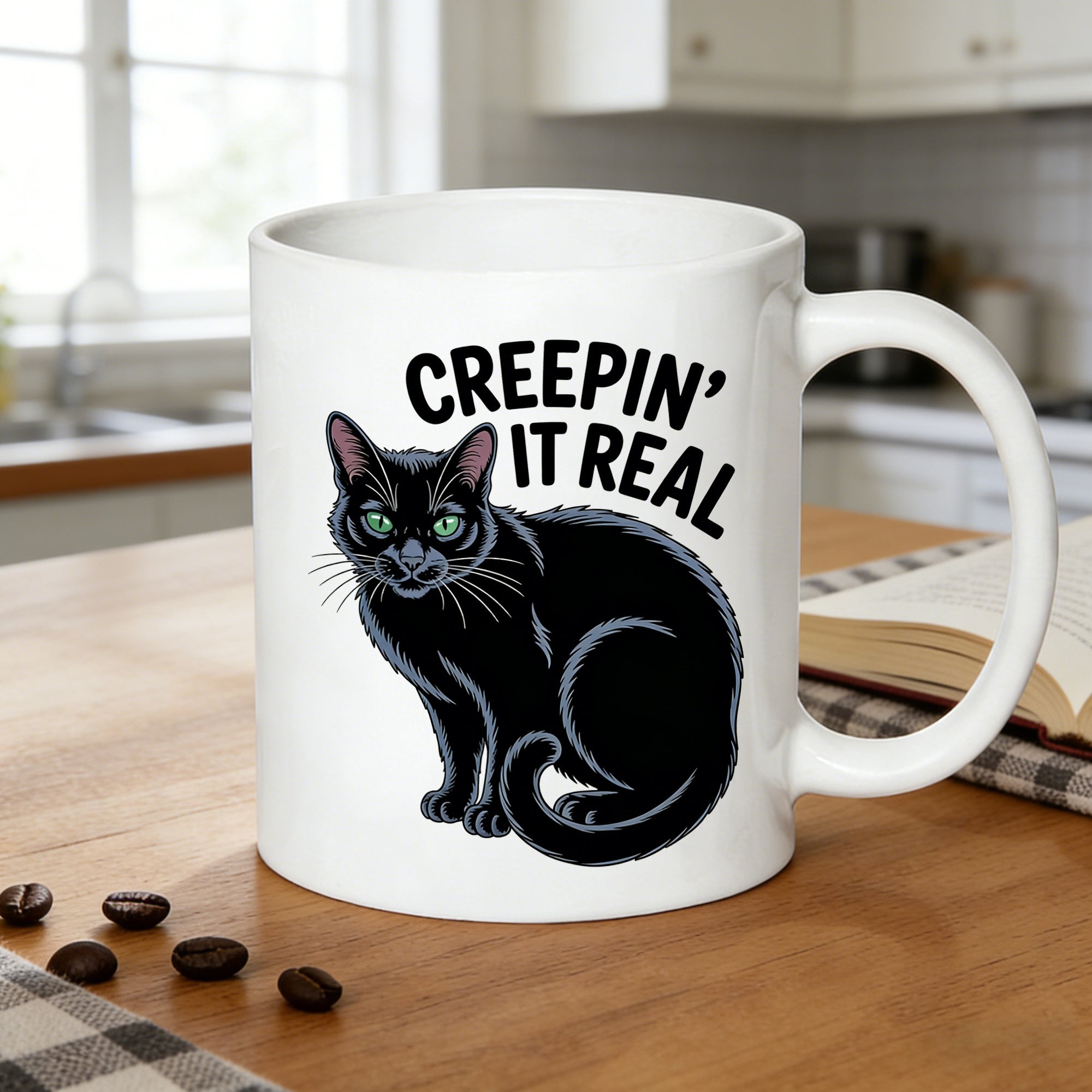 Tailorly White Ceramic 11 oz Mug - cat with design