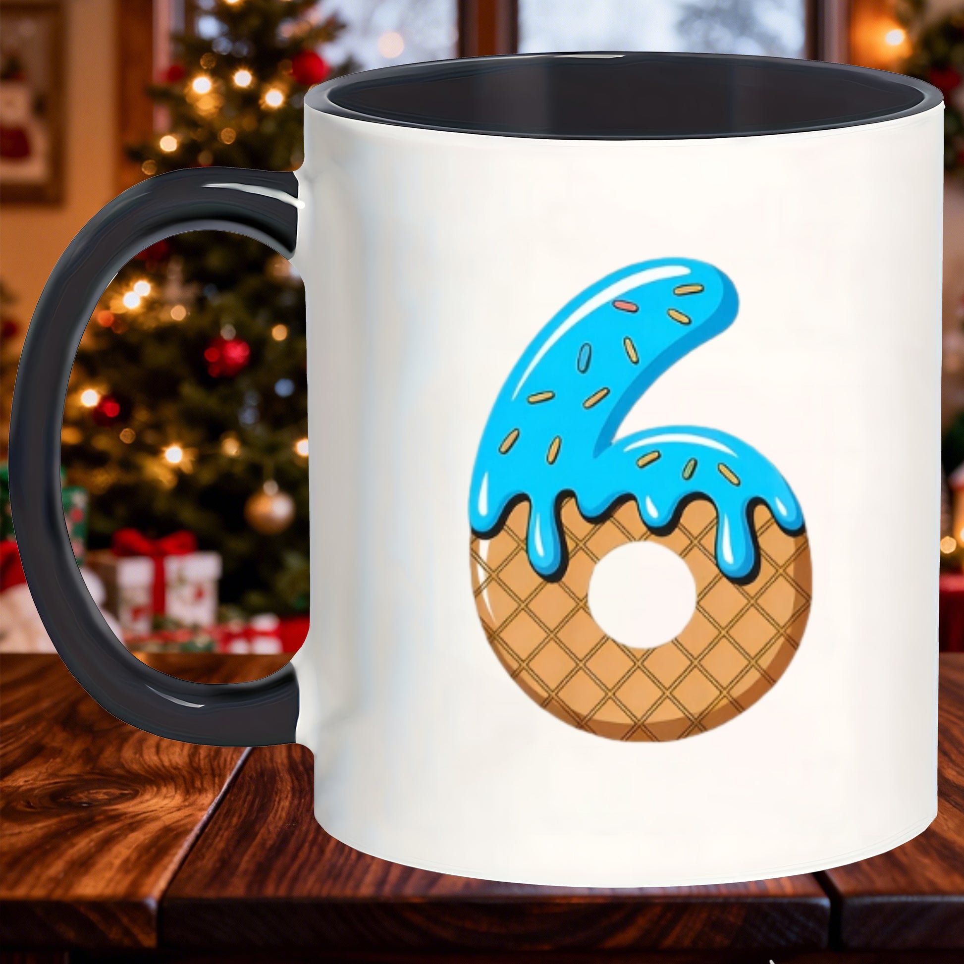 Tailorly Black Accent 11 oz Mug - number 6 with a donut theme
