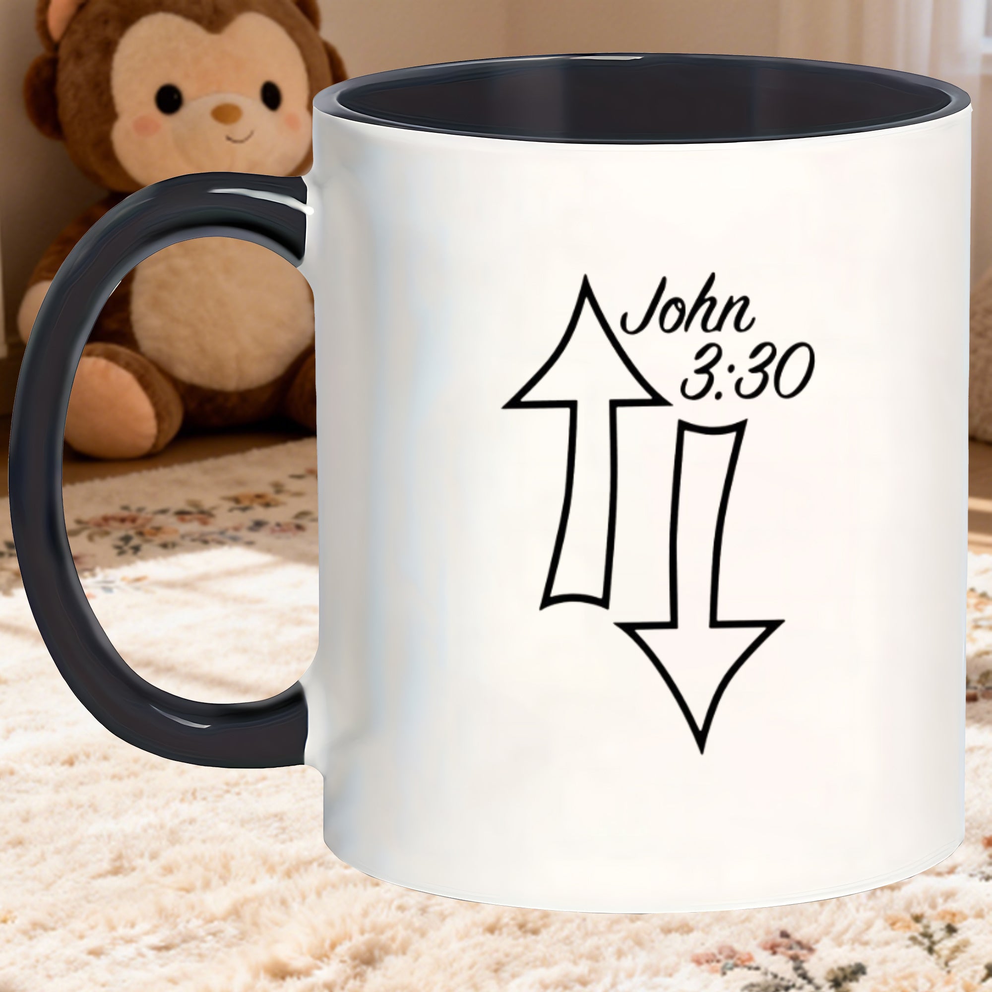 Tailorly Black Accent 11 oz Mug - john 3 30 arrow