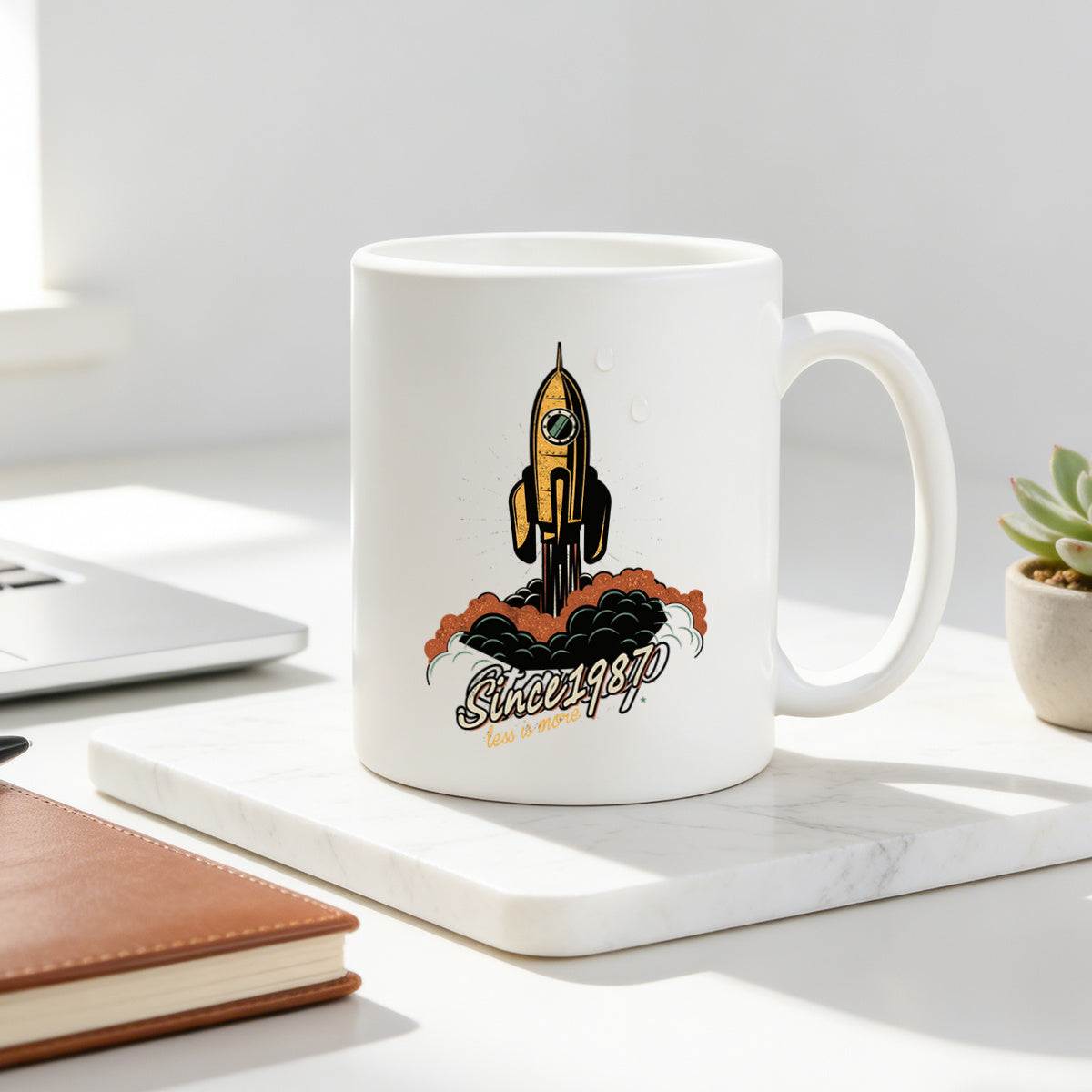 Tailorly White Ceramic 11 oz Mug - black cat skateboard streetwear print sassy kitten