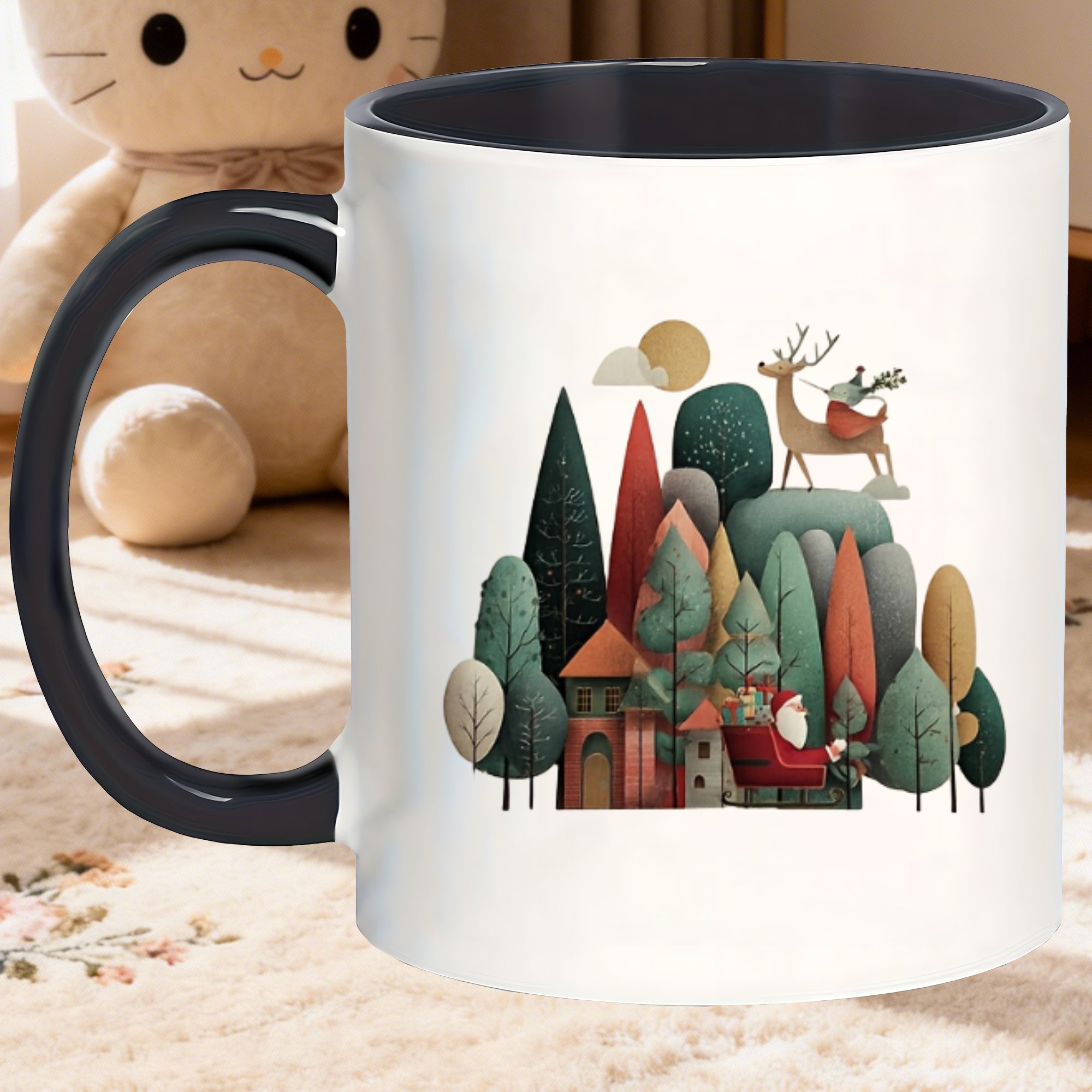 Tailorly Black Accent 11 oz Mug - santa pine trees