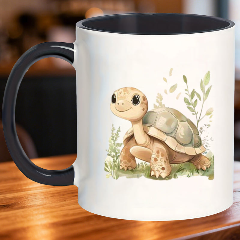 Tailorly Black Accent 11 oz Mug - turtle print