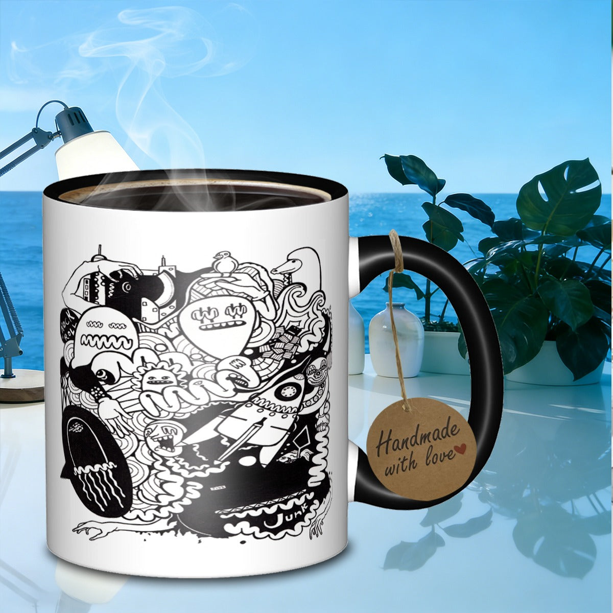 Tailorly Black Accent 11 oz Mug - whimsical doodle