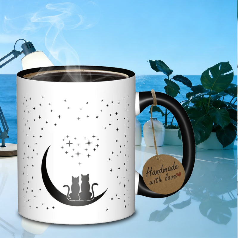 Tailorly Black Accent 11 oz Mug - celestial cats on crescent