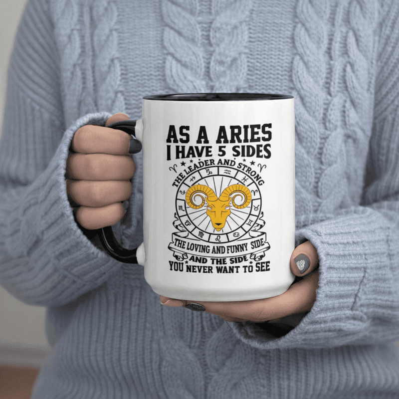 Tailorly Black Accent 11 oz Mug - "I Have 5 Sides and Strong and Funny Side and the Side You Never Want to See" text