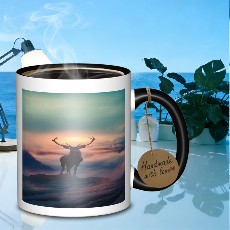 Tailorly Black Accent 11 oz Mug - stag silhouette sunset