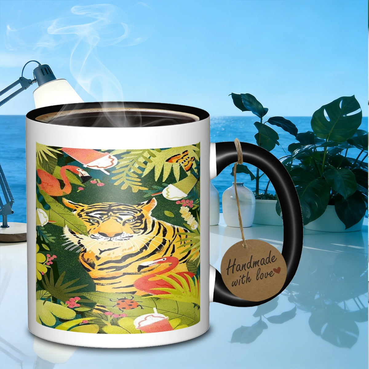 Tailorly Black Accent 11 oz Mug - tropical wildlife treats