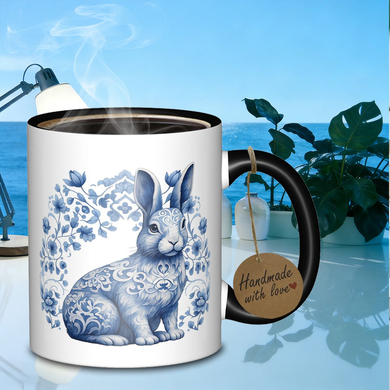 Tailorly Black Accent 11 oz Mug - floral pattern