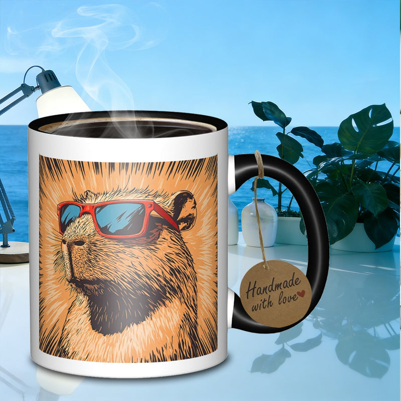 Tailorly Black Accent 11 oz Mug - cool capybara portraitharmonious tidy beverage mug galaxy mug suitable for daily work outdoor trips travel and used