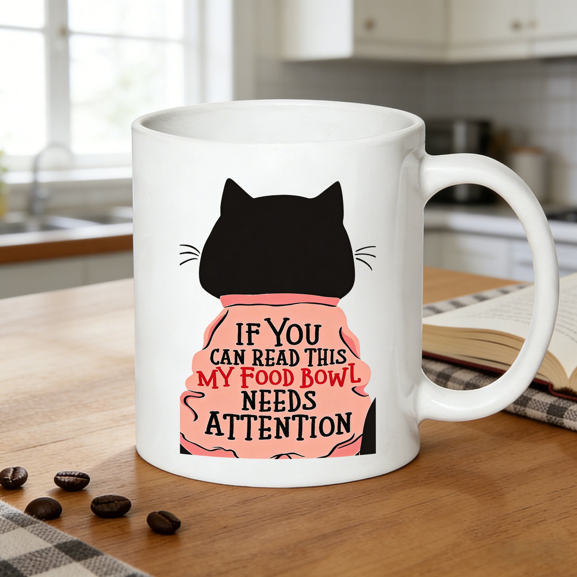 Tailorly White Ceramic 11 oz Mug - cat back view