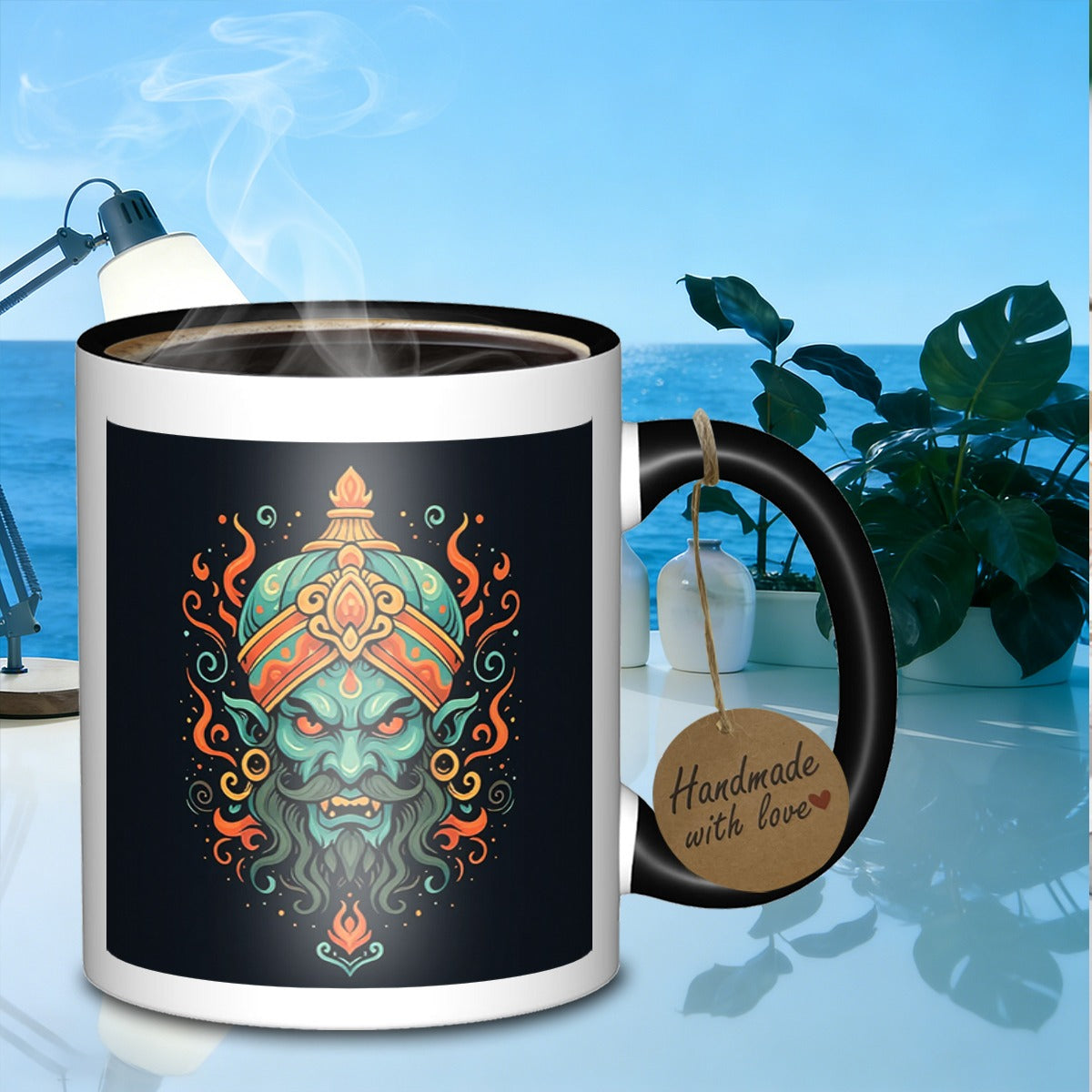 Tailorly Black Accent 11 oz Mug - a magical figure wearing a turban