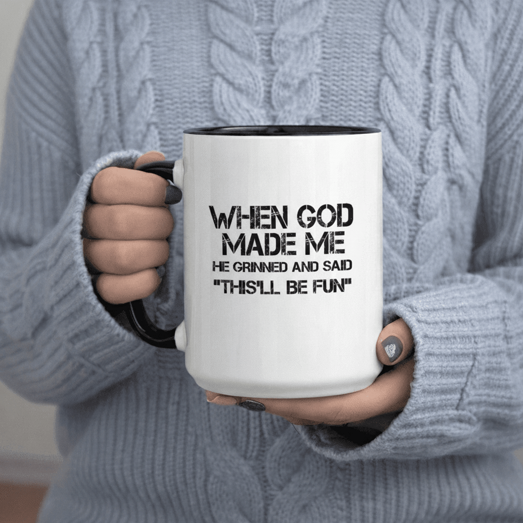 Tailorly Black Accent 11 oz Mug - When God He Grinned And This Ll 11Oz Printed Ceramic Mug 11Oz Capacity (325Ml) Reusable Durable Spooky Abstract