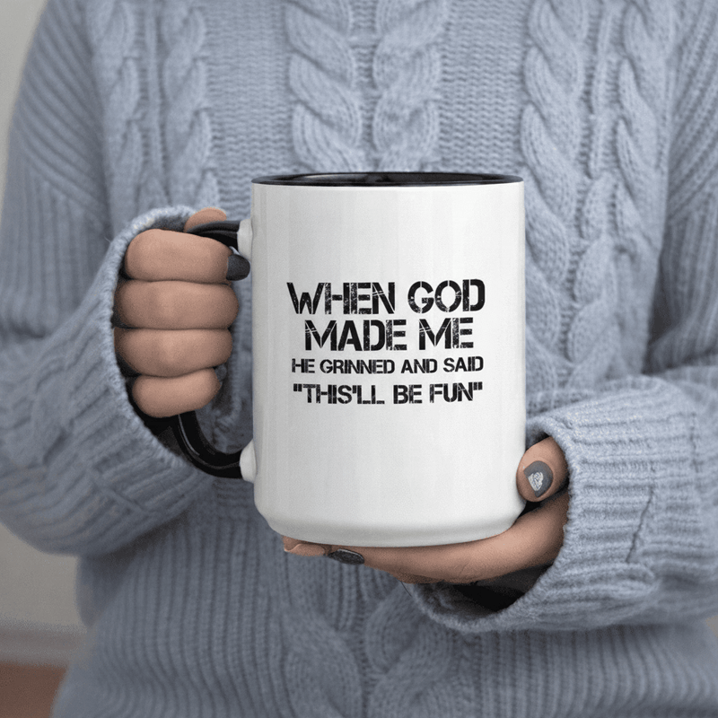 Tailorly Black Accent 11 oz Mug - When God He Grinned And This Ll 11Oz Printed Ceramic Mug 11Oz Capacity (325Ml) Reusable Durable Spooky Abstract