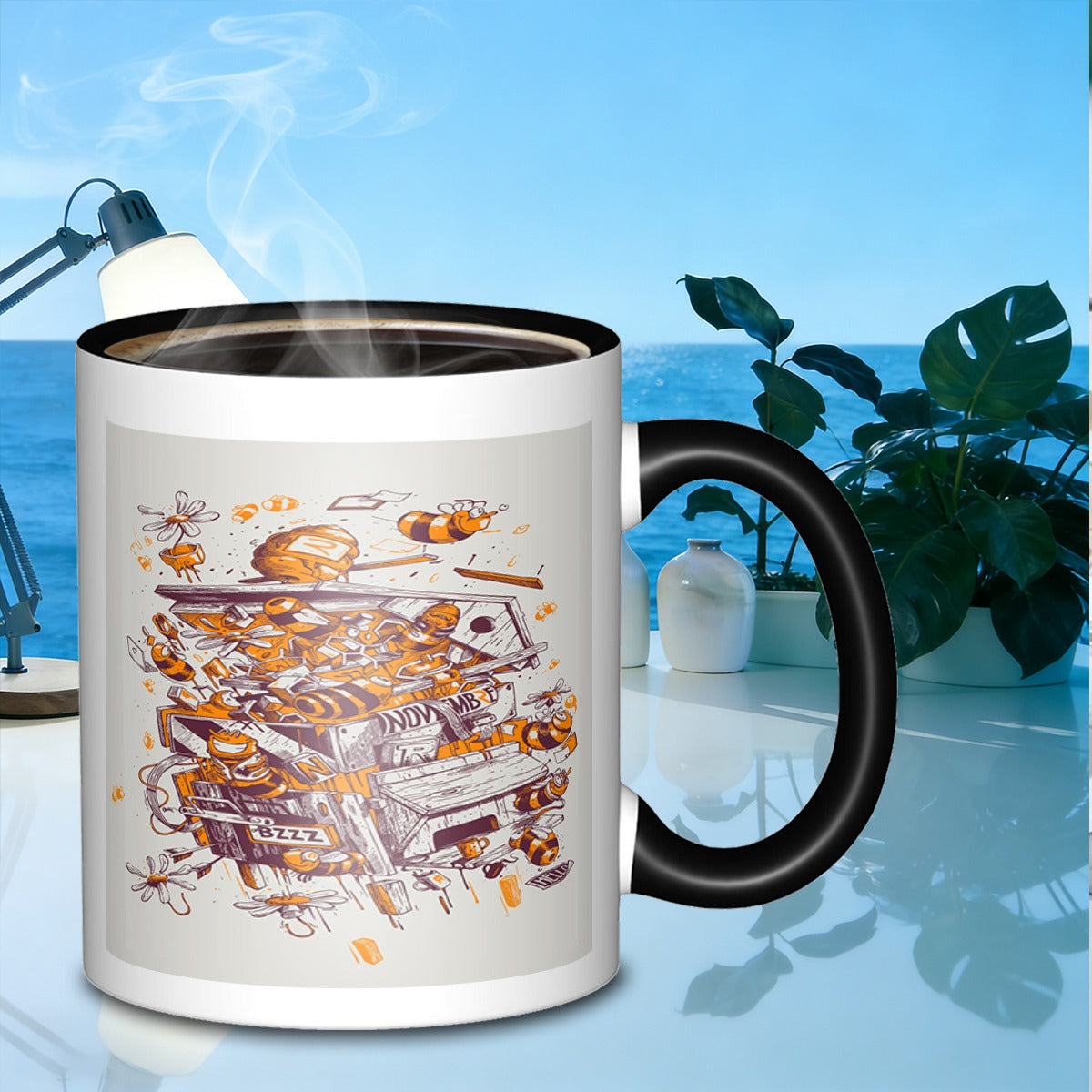 Tailorly Black Accent 11 oz Mug - a vibrant beehive design