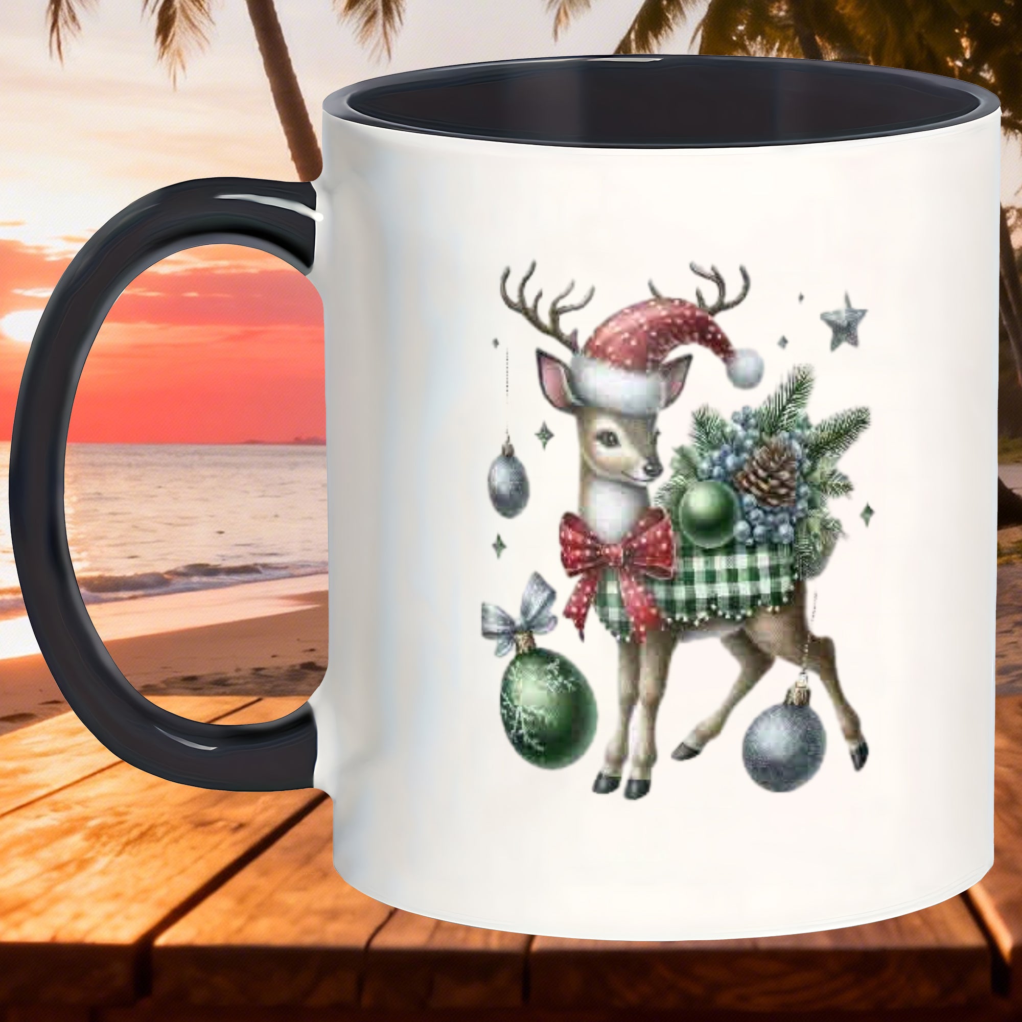 Tailorly Black Accent 11 oz Mug - reindeer shaped