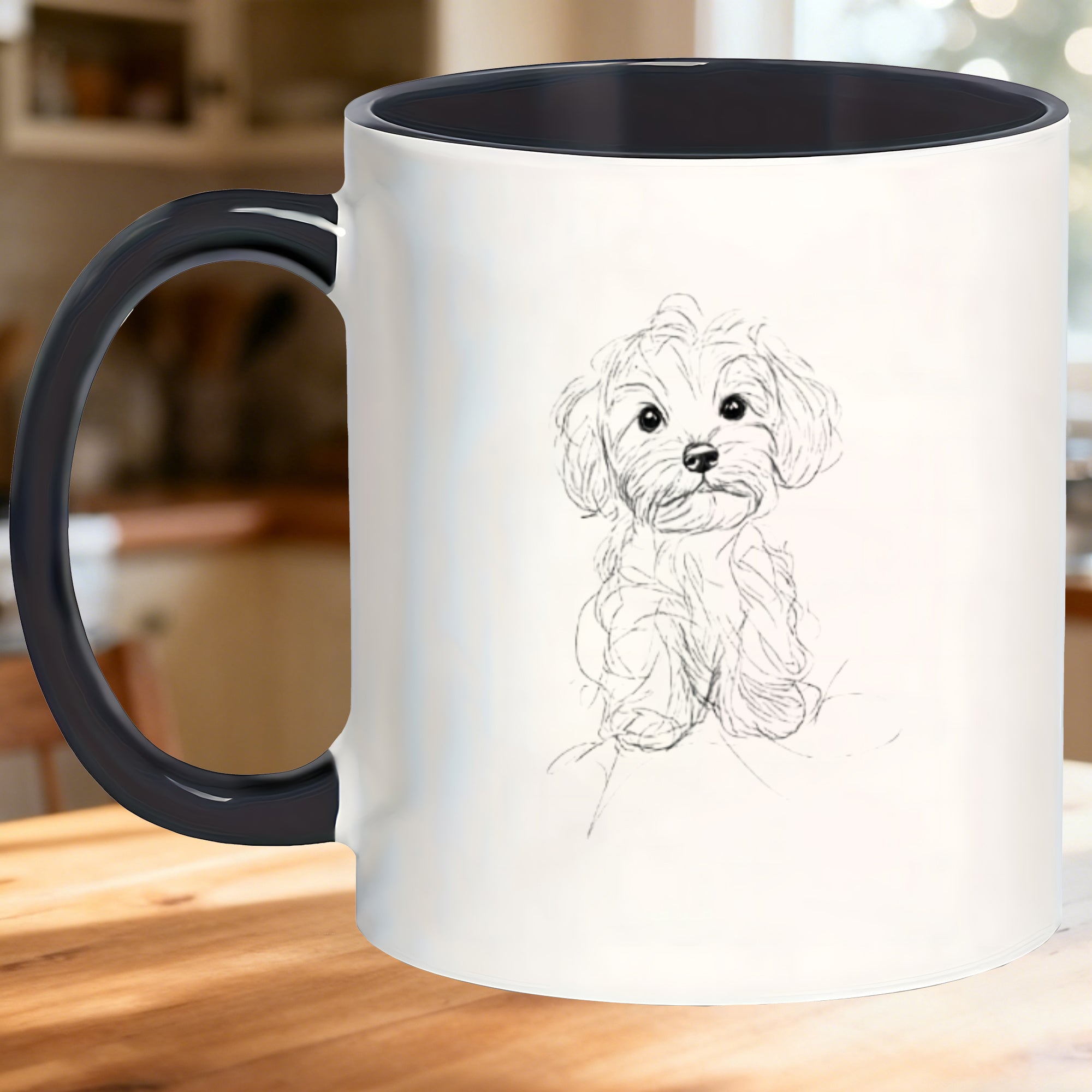 Tailorly Black Accent 11 oz Mug - adorable puppy line drawing
