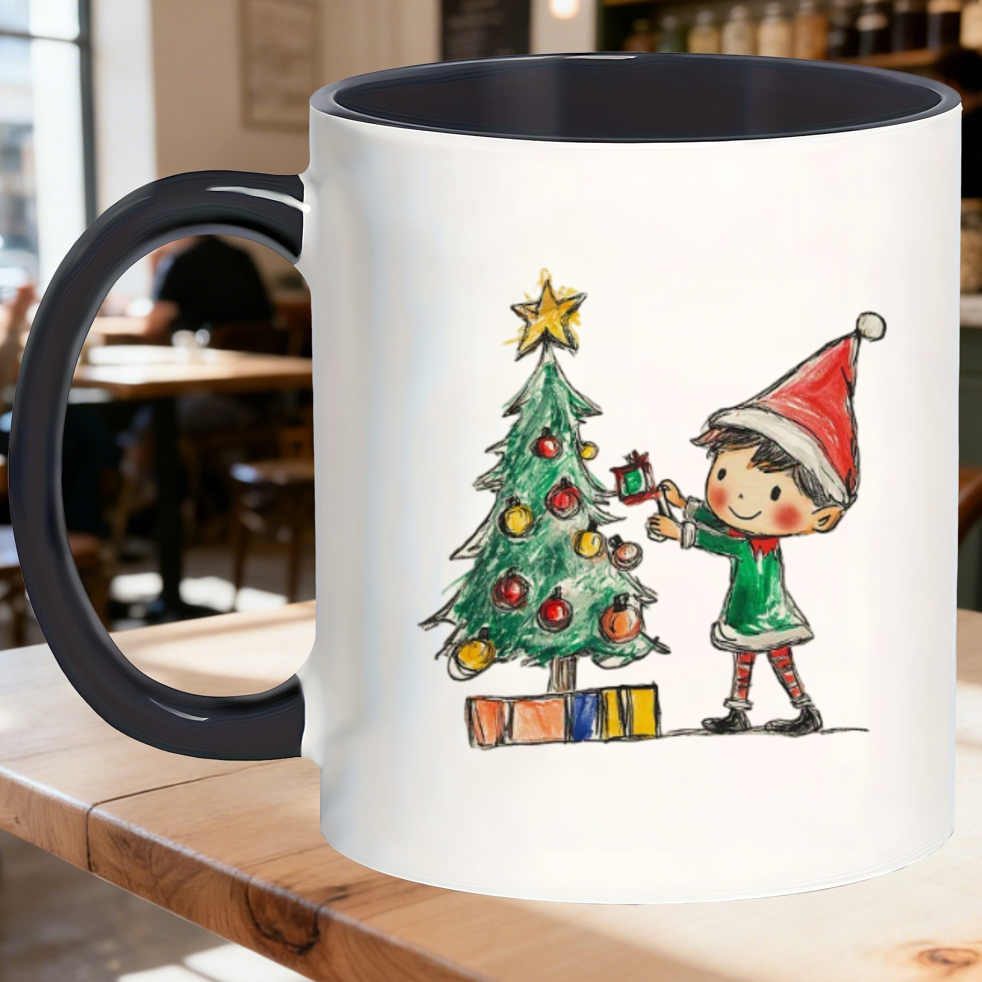 Tailorly Black Accent 11 oz Mug - festive christmas tree boys design