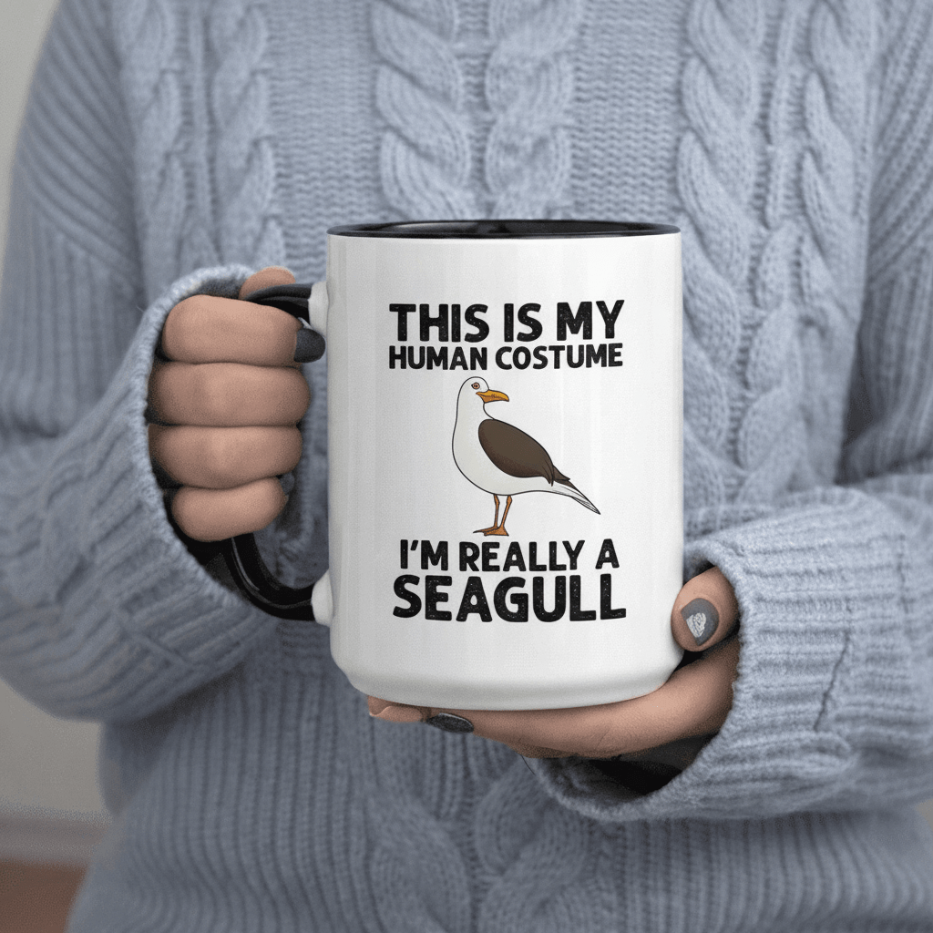 Tailorly Black Accent 11 oz Mug - I'm Really a Seagull text