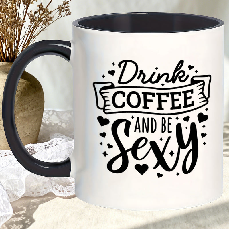 Tailorly Black Accent 11 oz Mug - multi use hot beverage mug suitable for coffee tea drinkware with lid elegant cup perfect gift for christmas