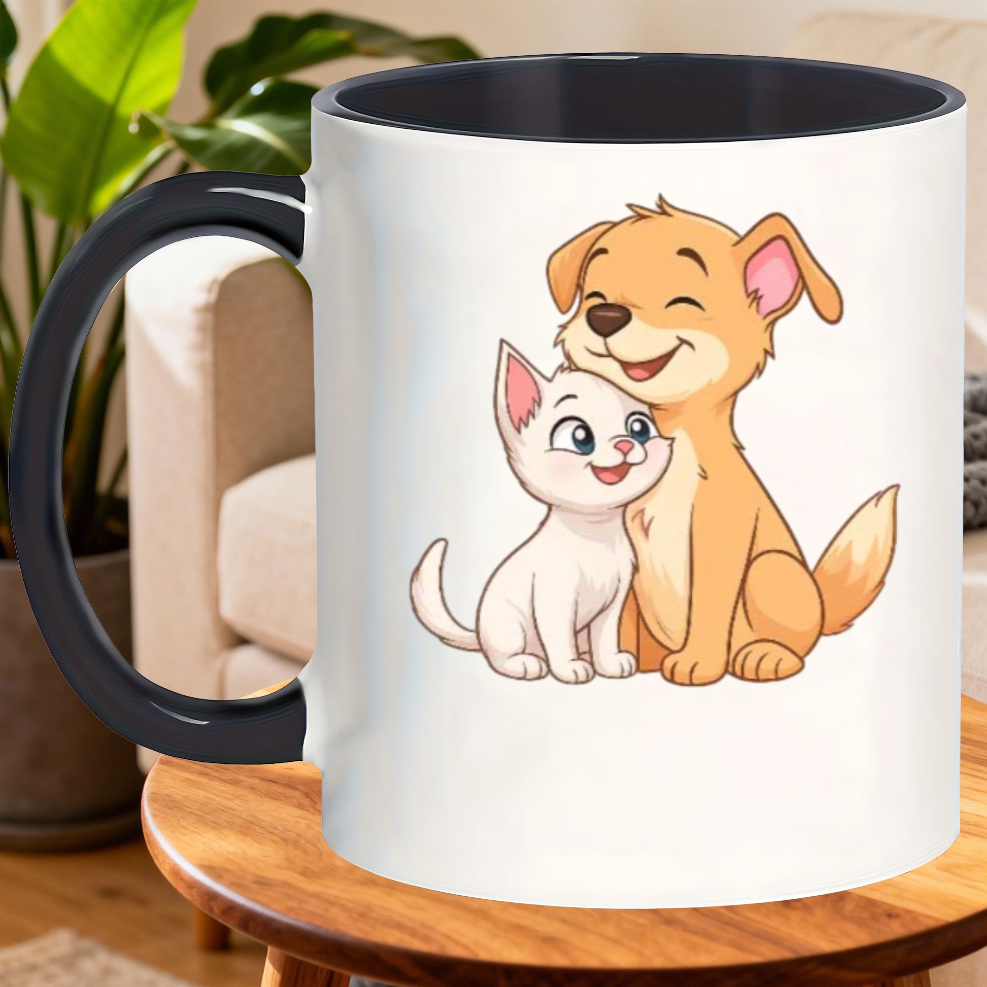 Tailorly Black Accent 11 oz Mug - adorable puppies and kittens