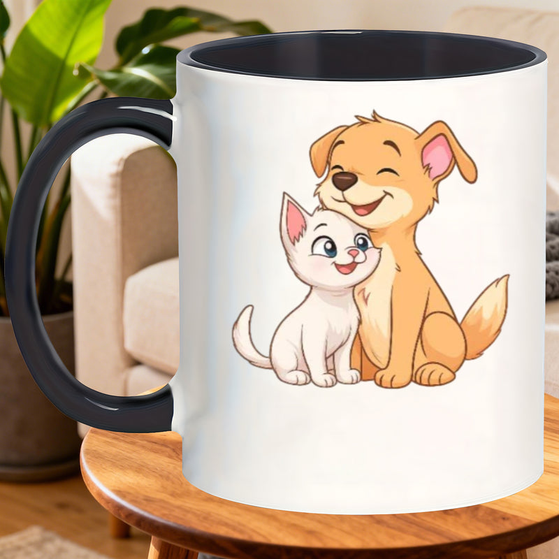 Tailorly Black Accent 11 oz Mug - adorable puppies and kittens
